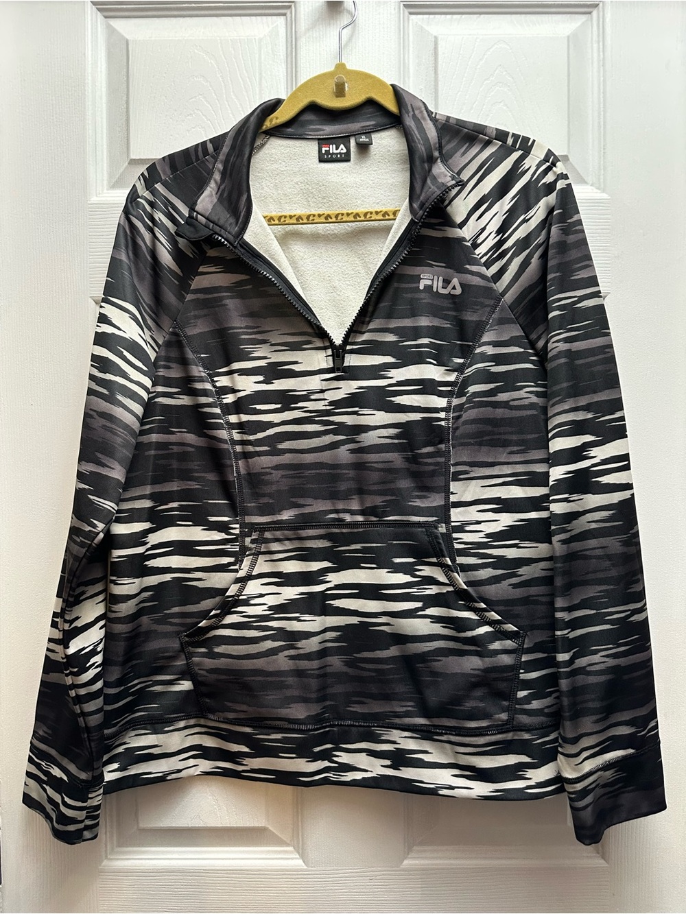 FILA Women's Quarter-Zip Flannel Lined Jacket in Black & Gray